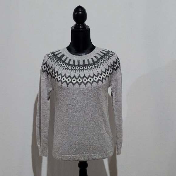 Immagini Italy sweater grey pull over Fair Isle pattern preppy light weight top - Picture 1 of 14